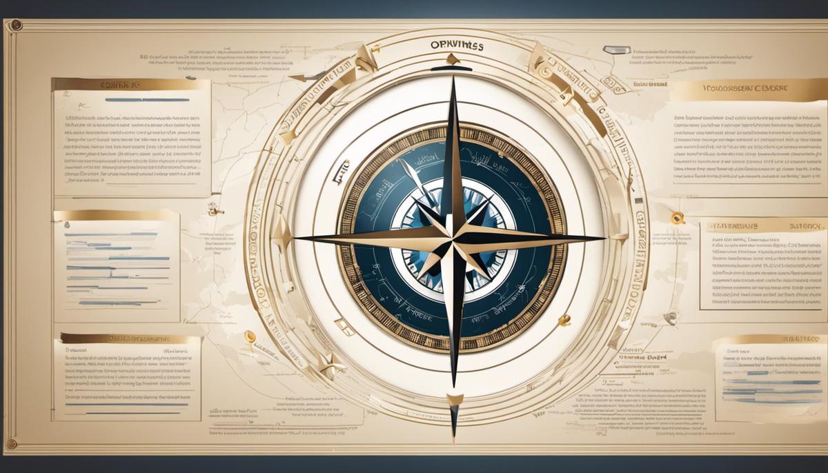 Illustration representing user-centric design, showing a compass pointing towards the user and various elements of a website orbiting around it